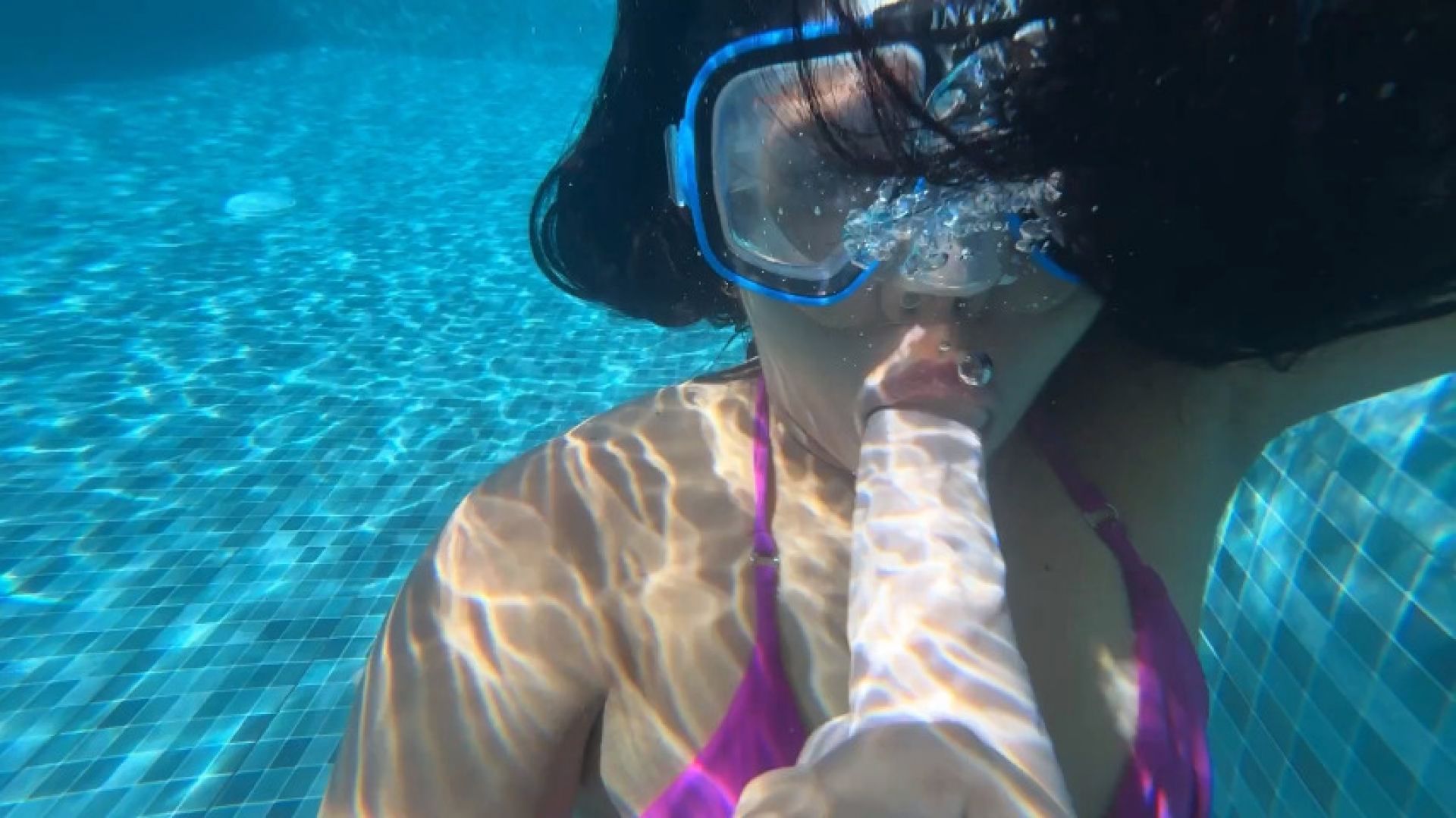 Wet Pool Play with Dildo