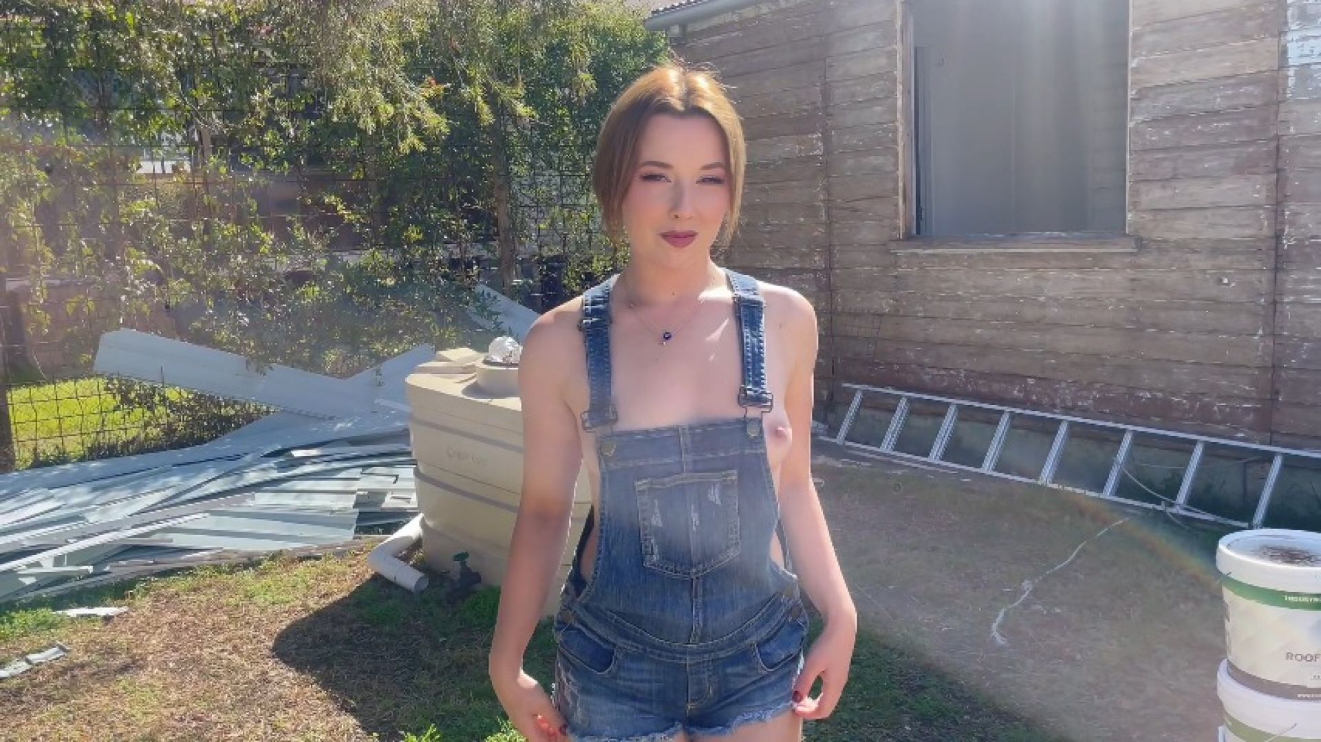 Hot Girl In Overalls Sucks Big Cock Gets Cum On Tits