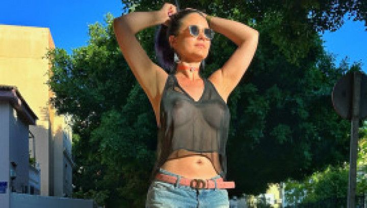 Out Braless, wearing a sheer tank top in public - FreelyKaty
