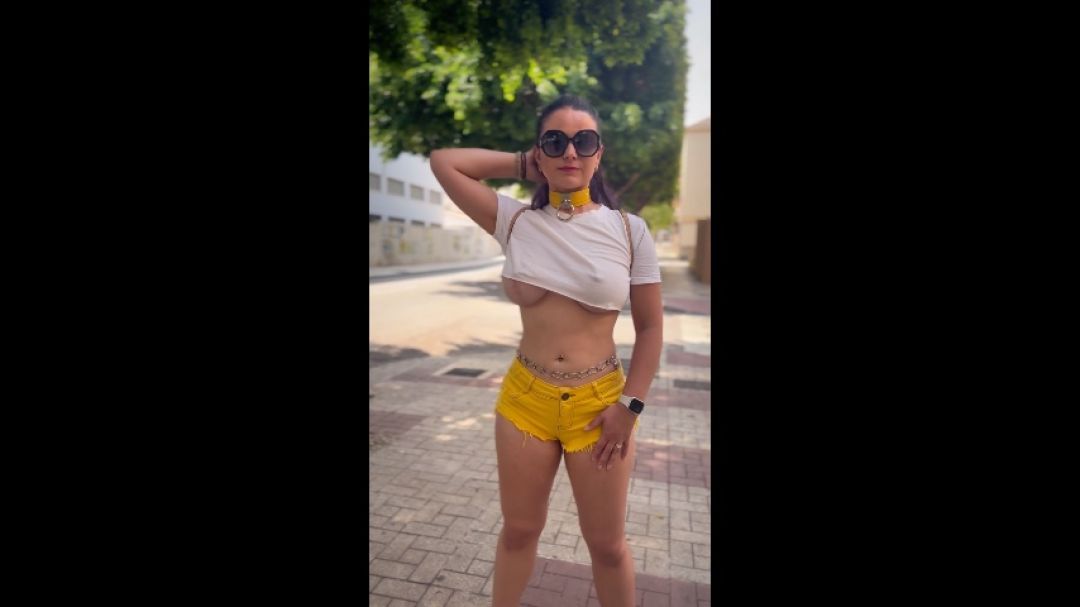 Public Tease in Tiny Shorts & Underboob Top Flaunting It All