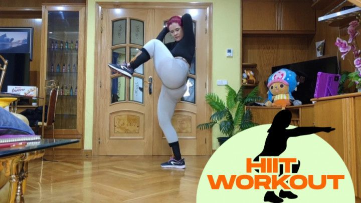 Intense HIIT: Squats and Jumps with Off-the-Shoulder T-Shirt