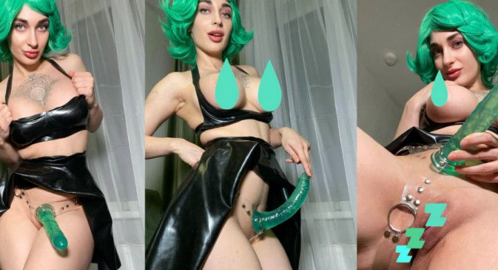 Tatsumaki cosplay. Latex. Strapon. Pussy play