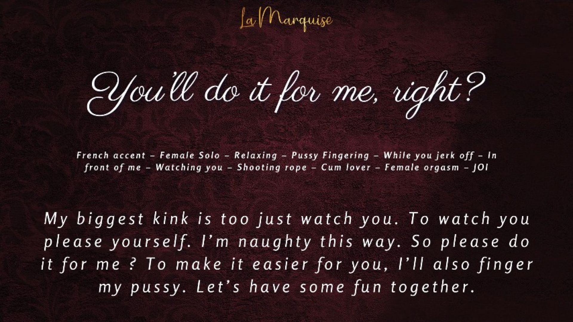 You'll do it for me, right? french accent audio joi relaxing