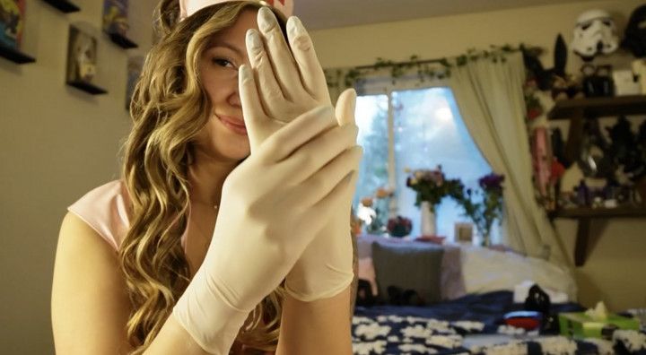 Latex Nurse Masterbates and stretches ass, then ass to mouth