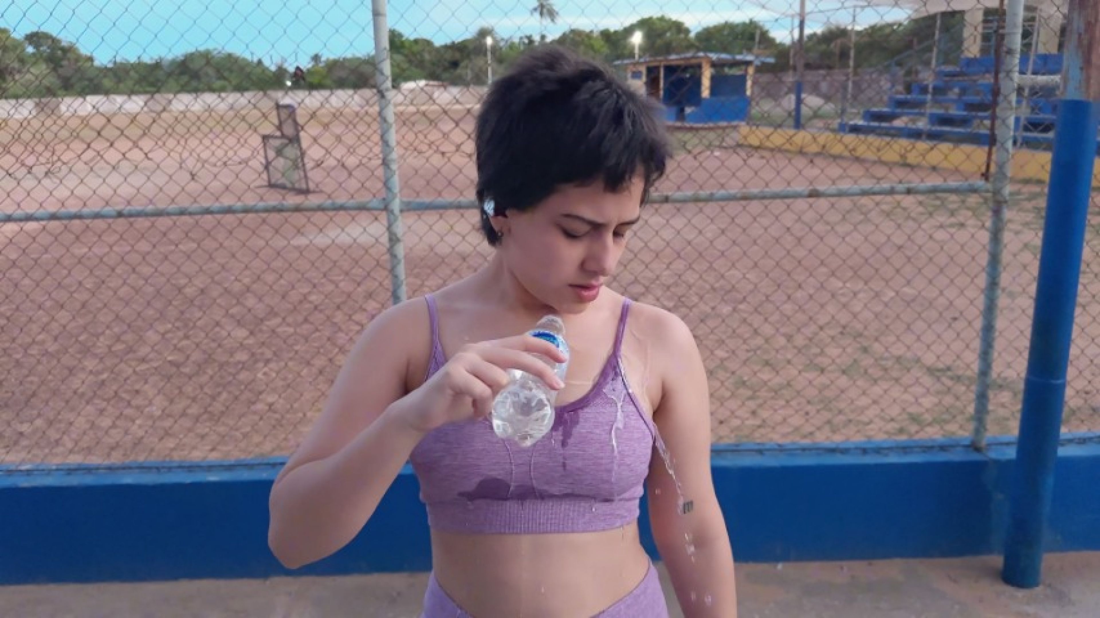 Jasmine does her workout routine outside