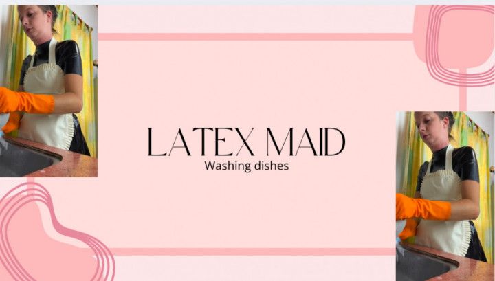 Sexy Latex Maid  Washing dishes in Rubber Gloves