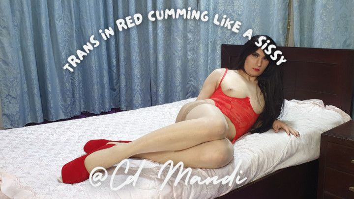 Trans In Red Cumming Like A Sissy