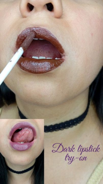 Trying on dark lipsticks