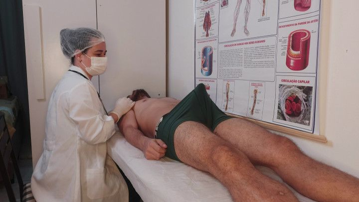 Nurse has her first patient with an erect penis