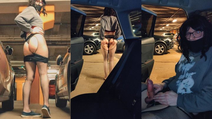 Risky flashing and cumshot in an underground parking lot