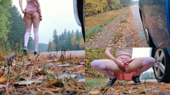 Risky Outdoor Cumshot by the busy Road