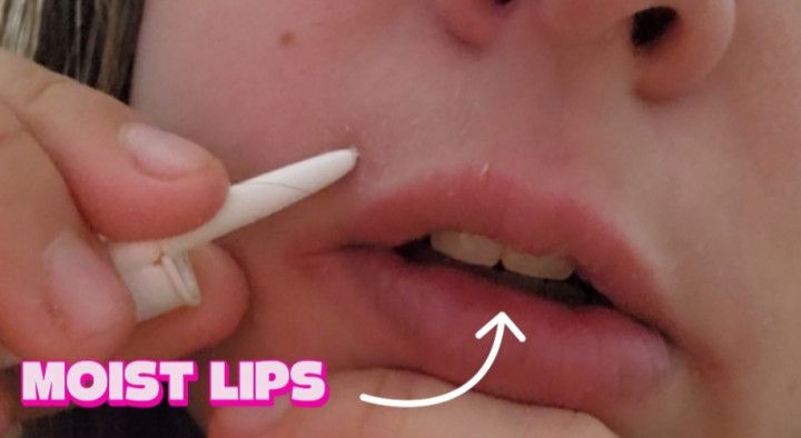 Chapped Lips closeup licking and wetting the cracks