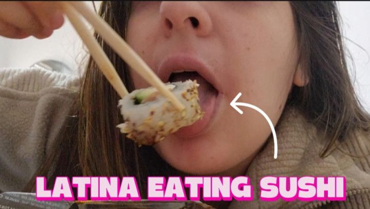 Latina eating sushi chewing video