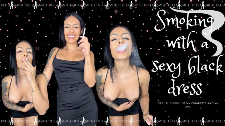 Smoking in a sexy black dress