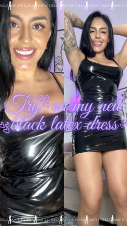 Try on  my new black latex dress