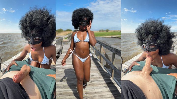 Interracial BJ on the Pier with Ebony Butts