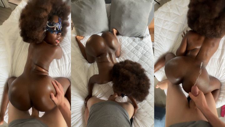 Ebony sucks BWC while twerking phat ass then anal fuck doggy