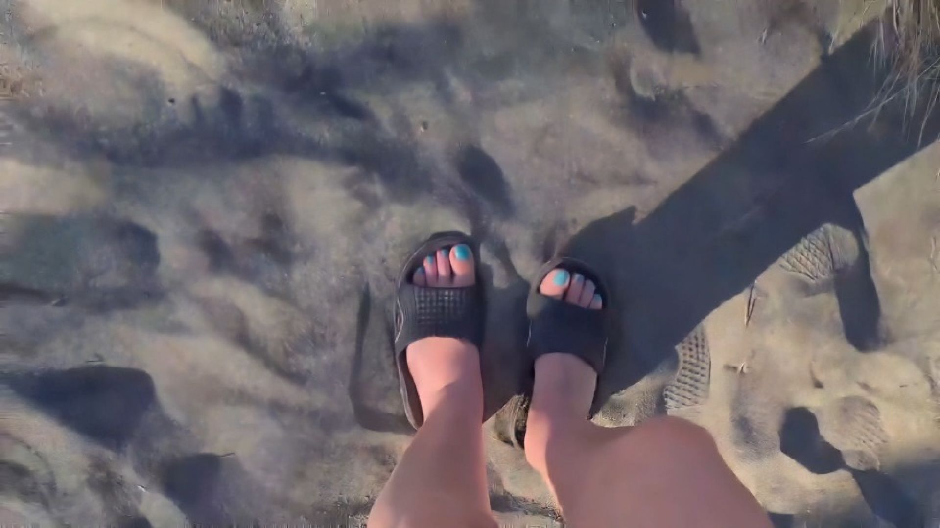 Beach Walk In Flip Flops And Bare Feet
