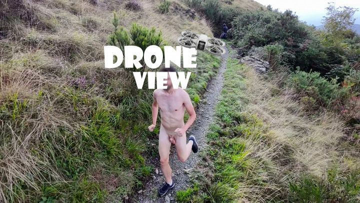 A naked boy runs and walks in nature