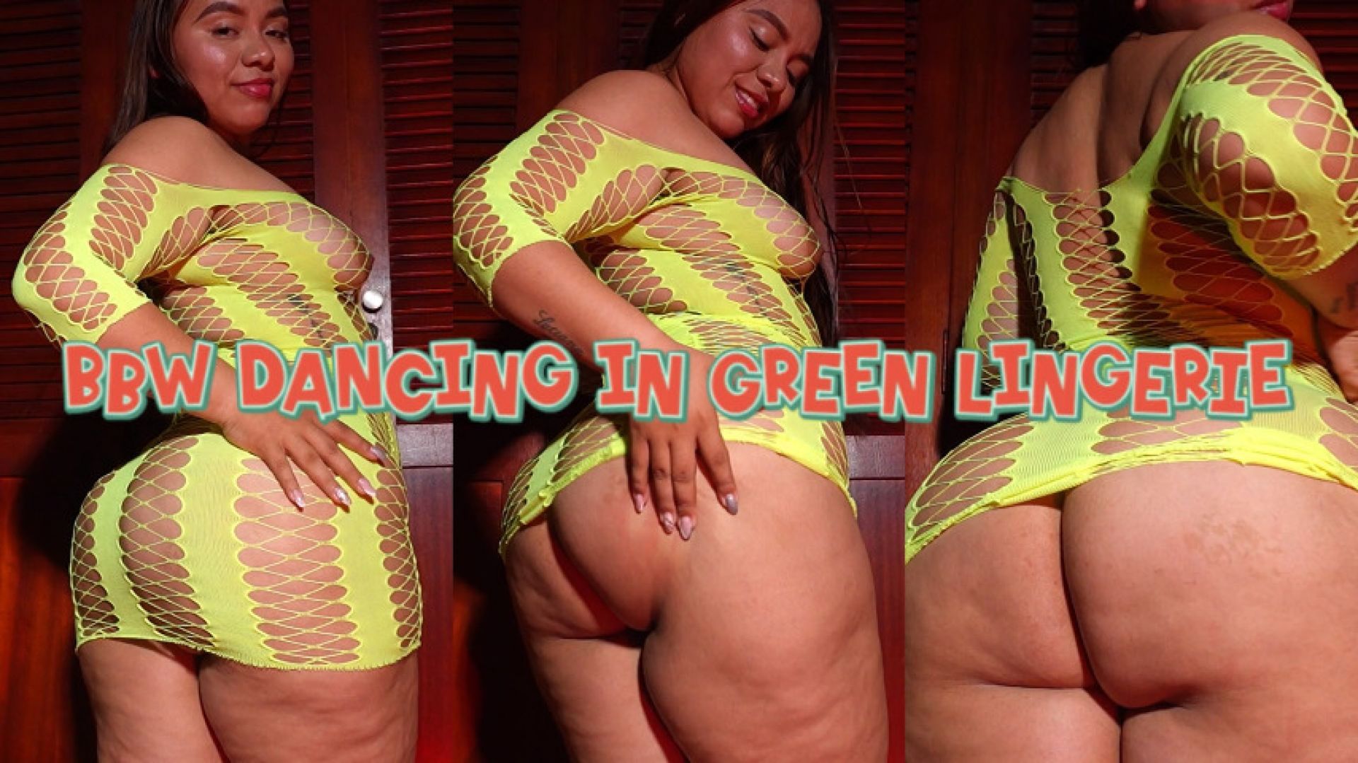 BBW DANCING IN GREEN LINGERIE