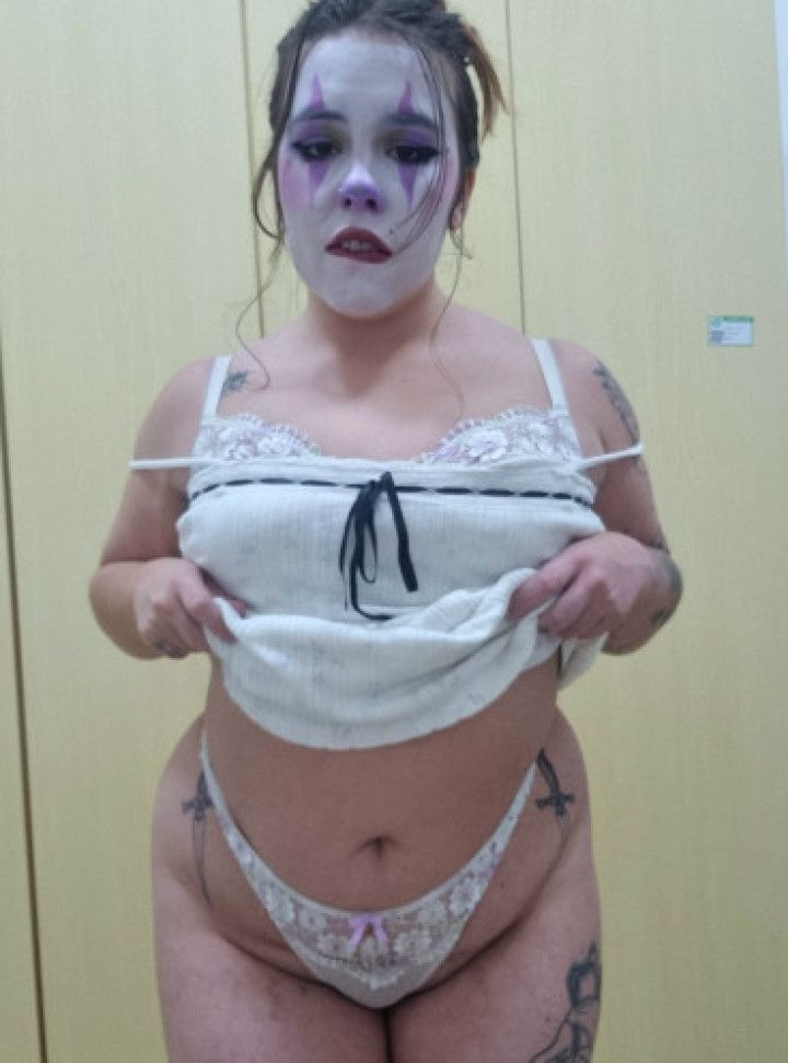 Chubby Clown Teasingly Undresses in Front of You