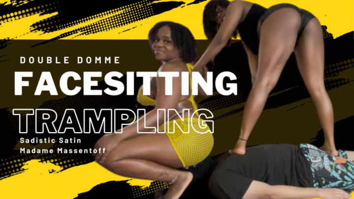 Ebony Double Domination Face Sitting and Trampling