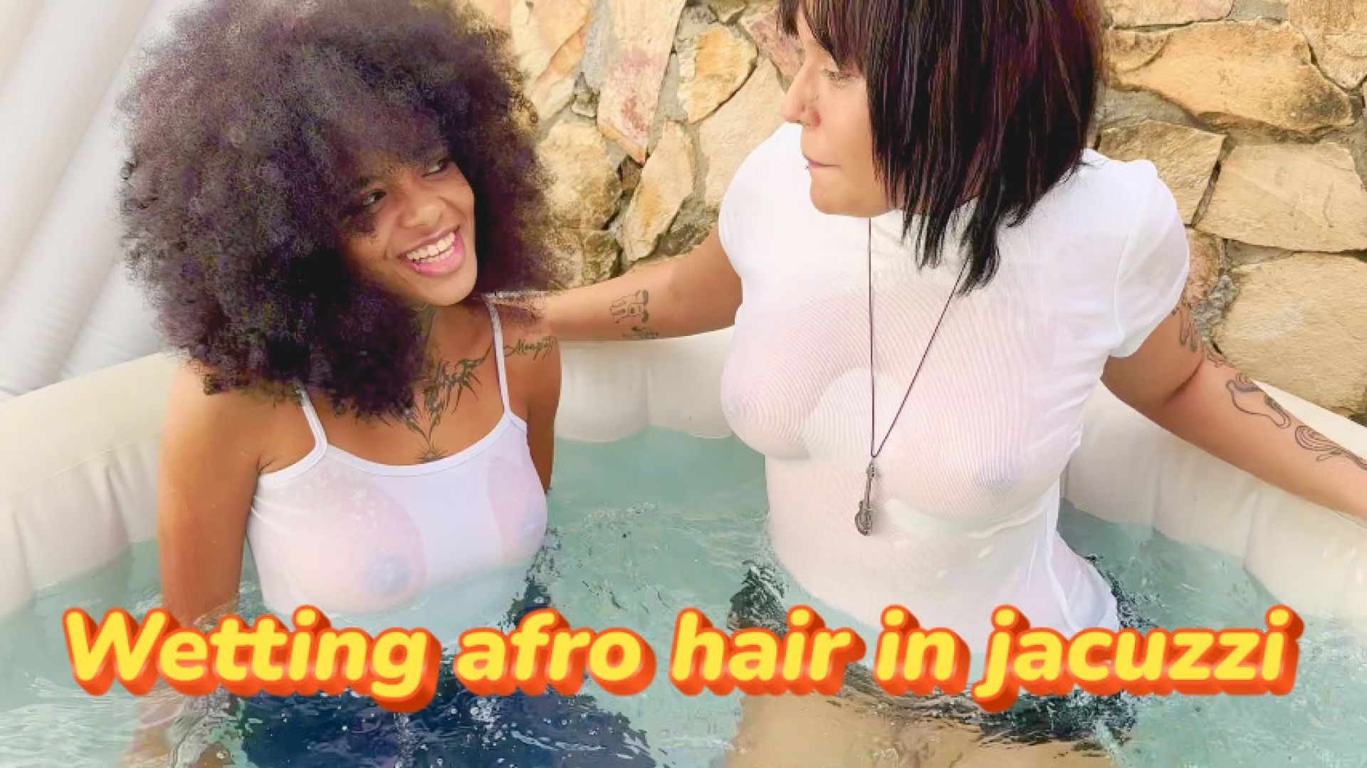 Wetting afro hair in jacuzzi