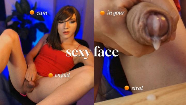 Delicious trans cum in front of you near your face