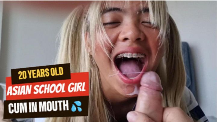 Asian school girl gets cum in mouth