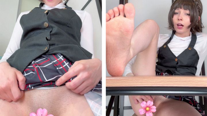Persona Makoto Cosplay Solo Table Humping &amp; Fingering Porno