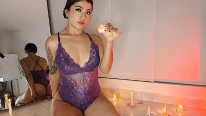 Wax play and glass dildo masturbation