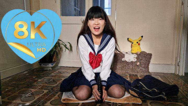 Japanese schoolgirl play with tentacledildo in 8k UHD