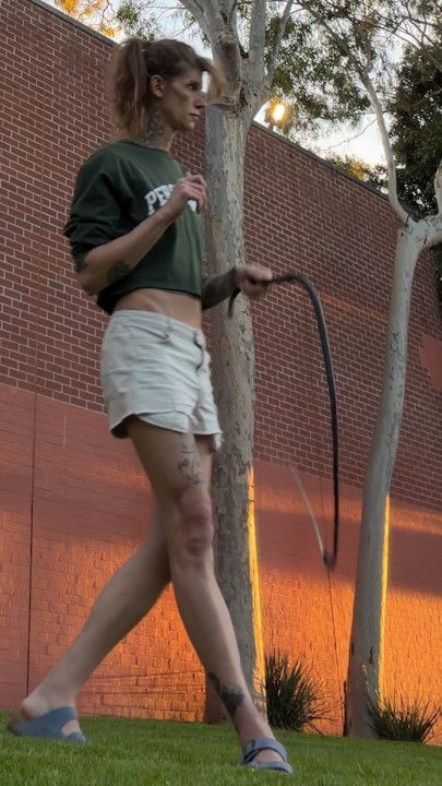 SFW Trans Girl Bullwhip Cracking Practice 1