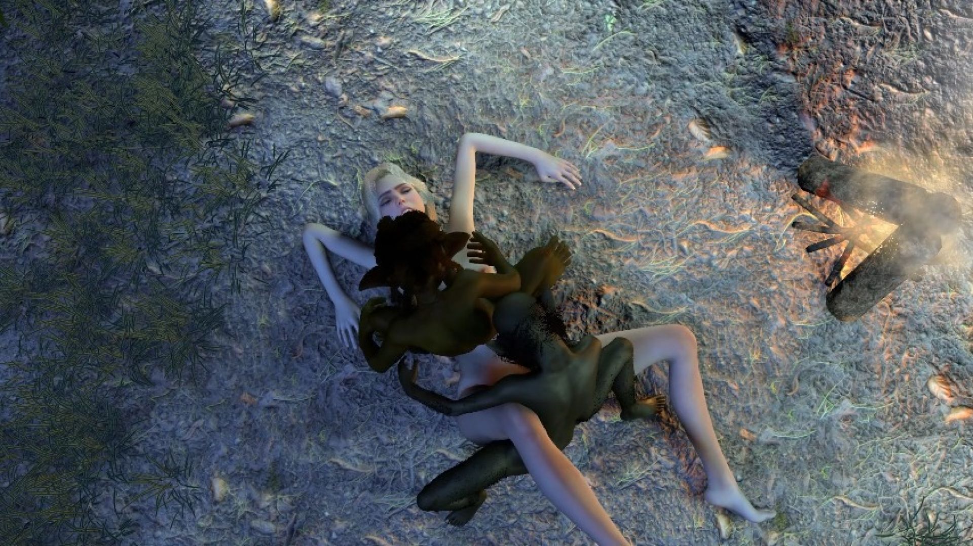 Goblins Fuck a Slutty Elf by the Fire in the Forest