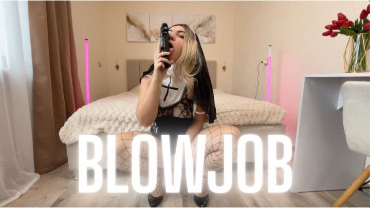 Nun gives a deep, sloppy blowjob