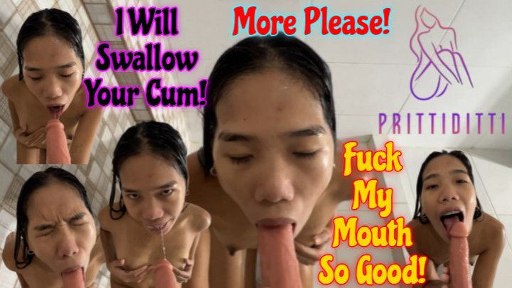 Petite Asian Teen Sexpot Gives Sexy Shower POV Dildo Blowjob