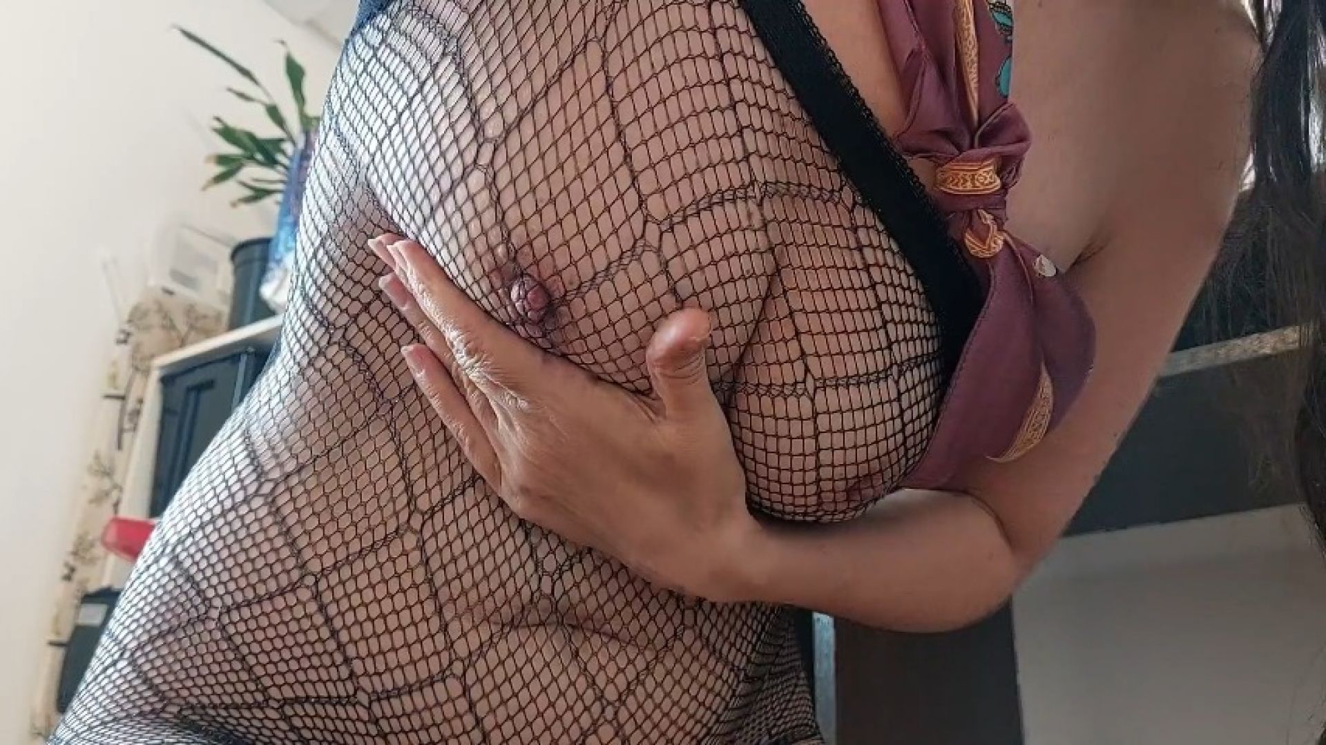 Sexy MILF tries on panties. Watching a hairy MILF