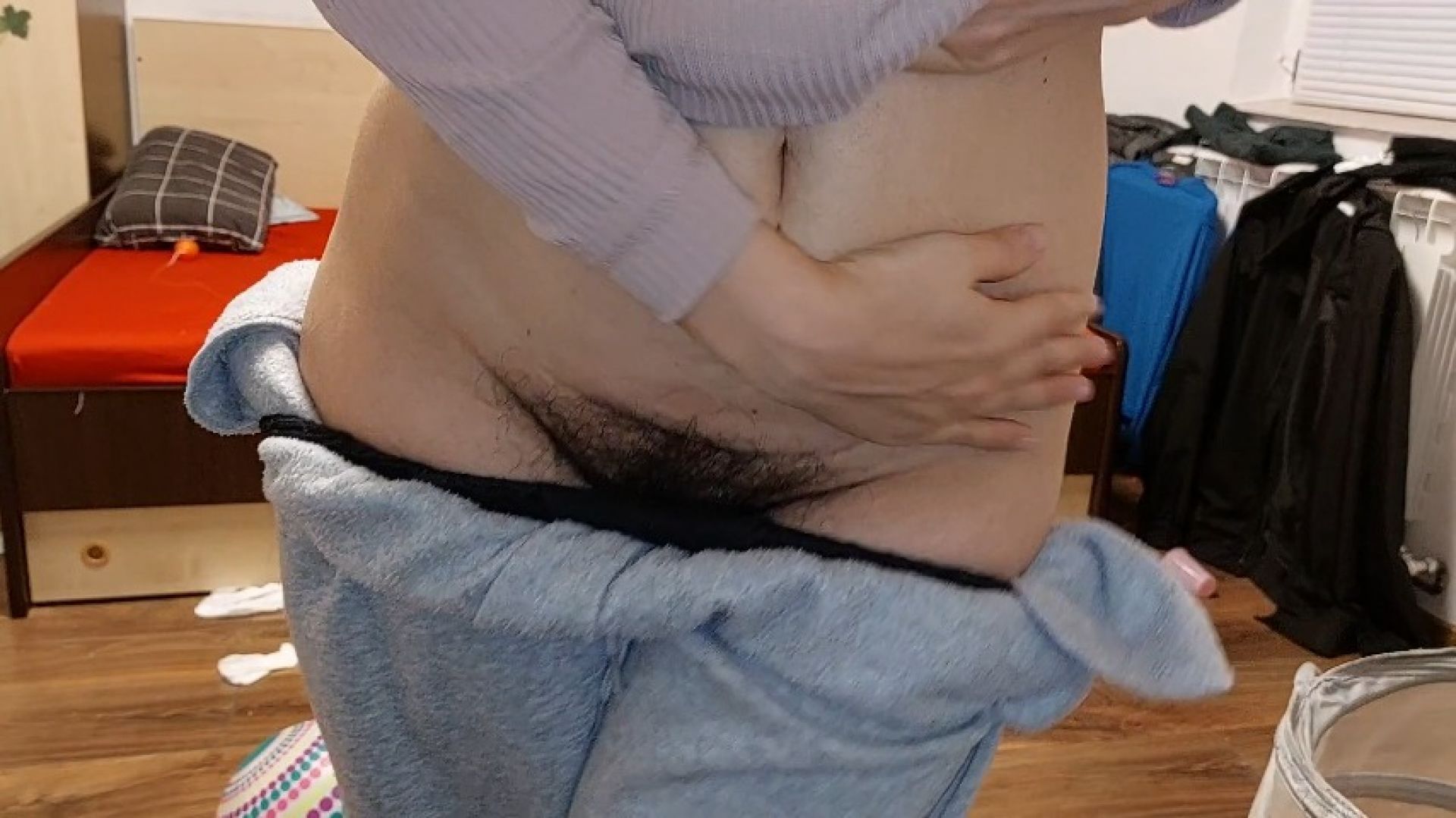 Sexy brunette massages her big ass