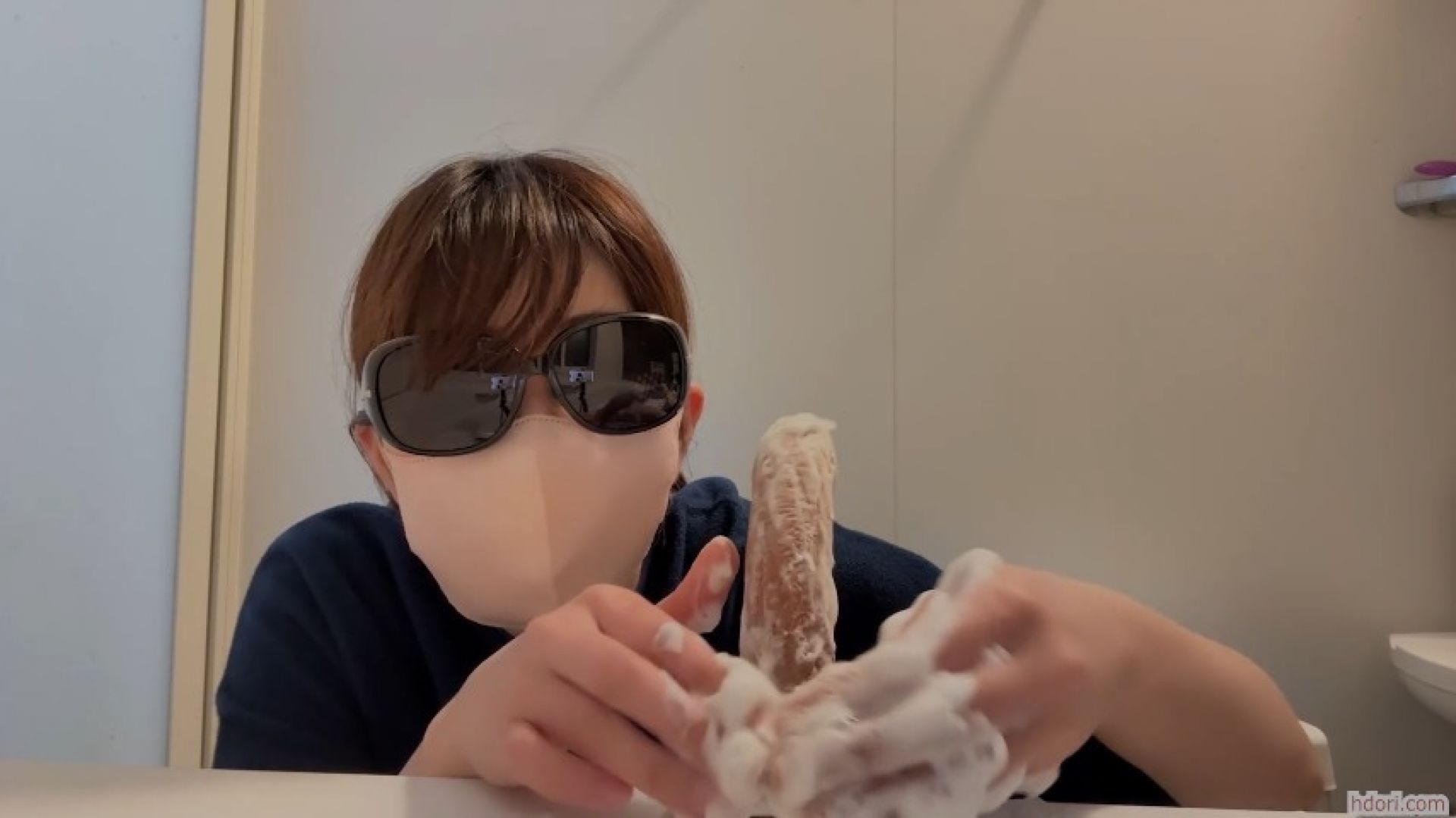 Dildo Handjob with foam