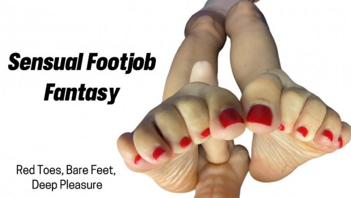 Red Toes, Bare Feet, Deep Pleasure. Sensual Footjob Fantasy