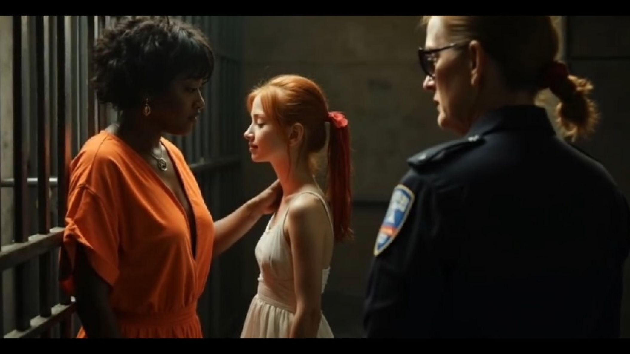 Young redhead woman and dominant Black women in prison