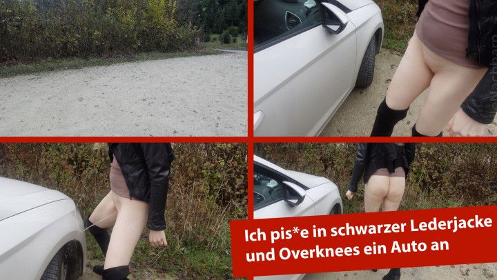 Awesome thick stream of piss hits a white car