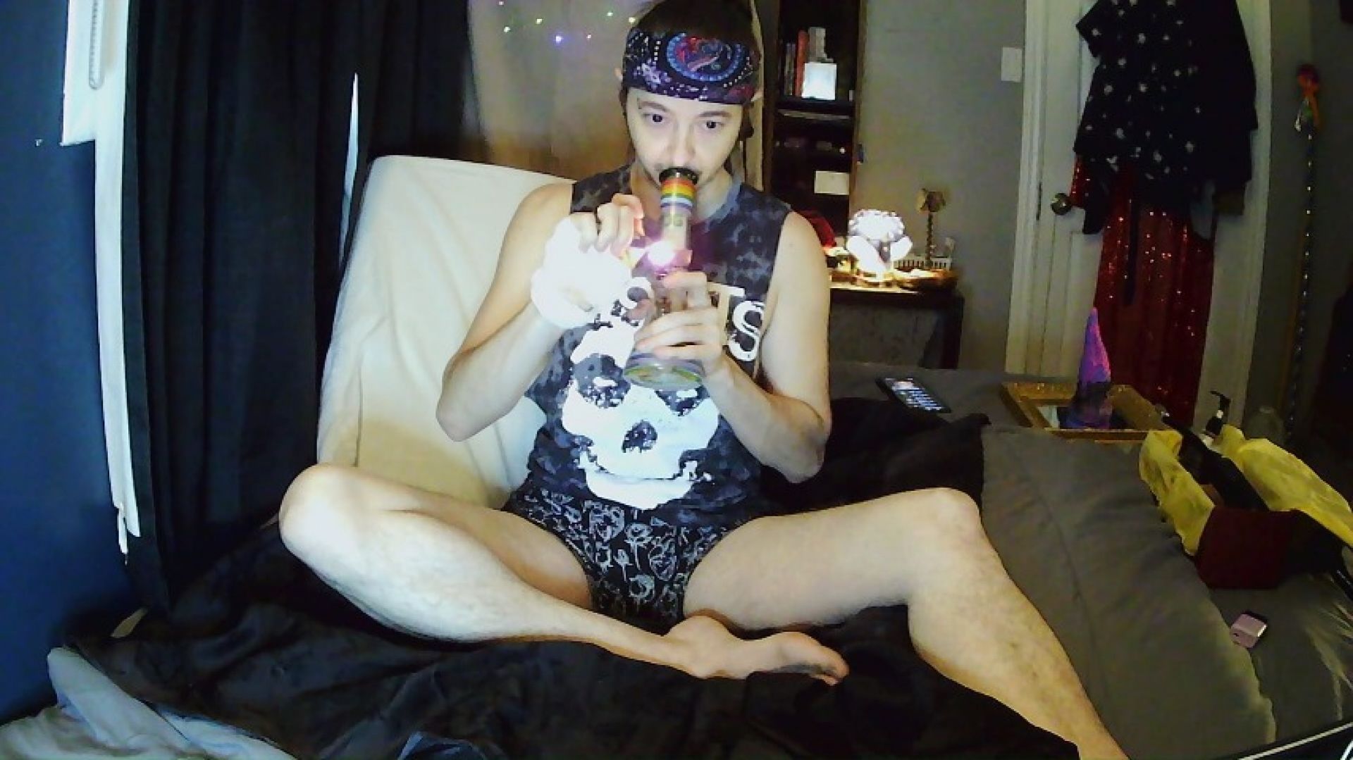 FTM Femboy Blows Smoke In Your Face, Intense Eye Contact