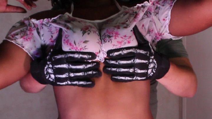 Toying with Persephone in her cute floral playsuit