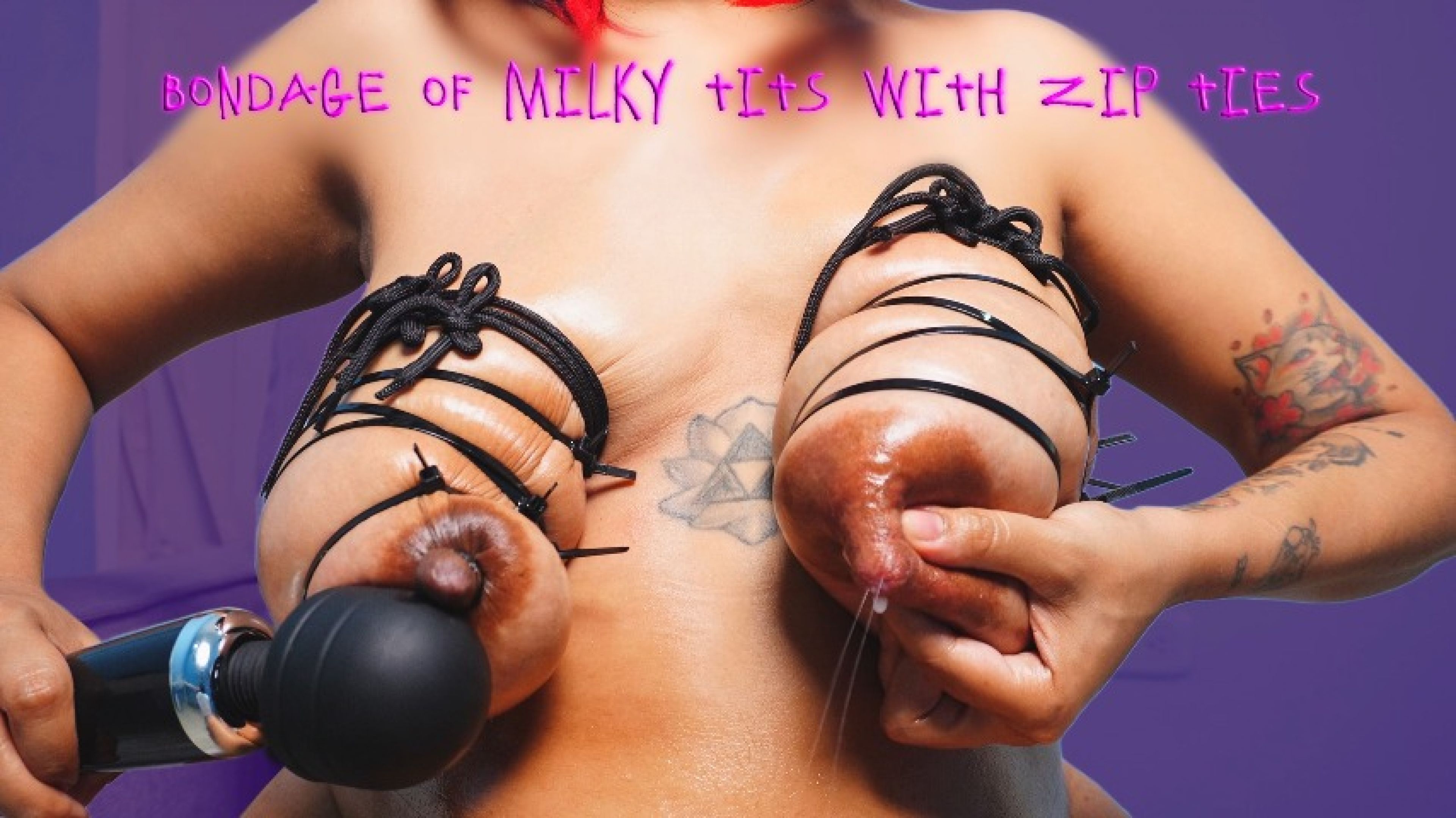 Bondage of milky tits with zip ties
