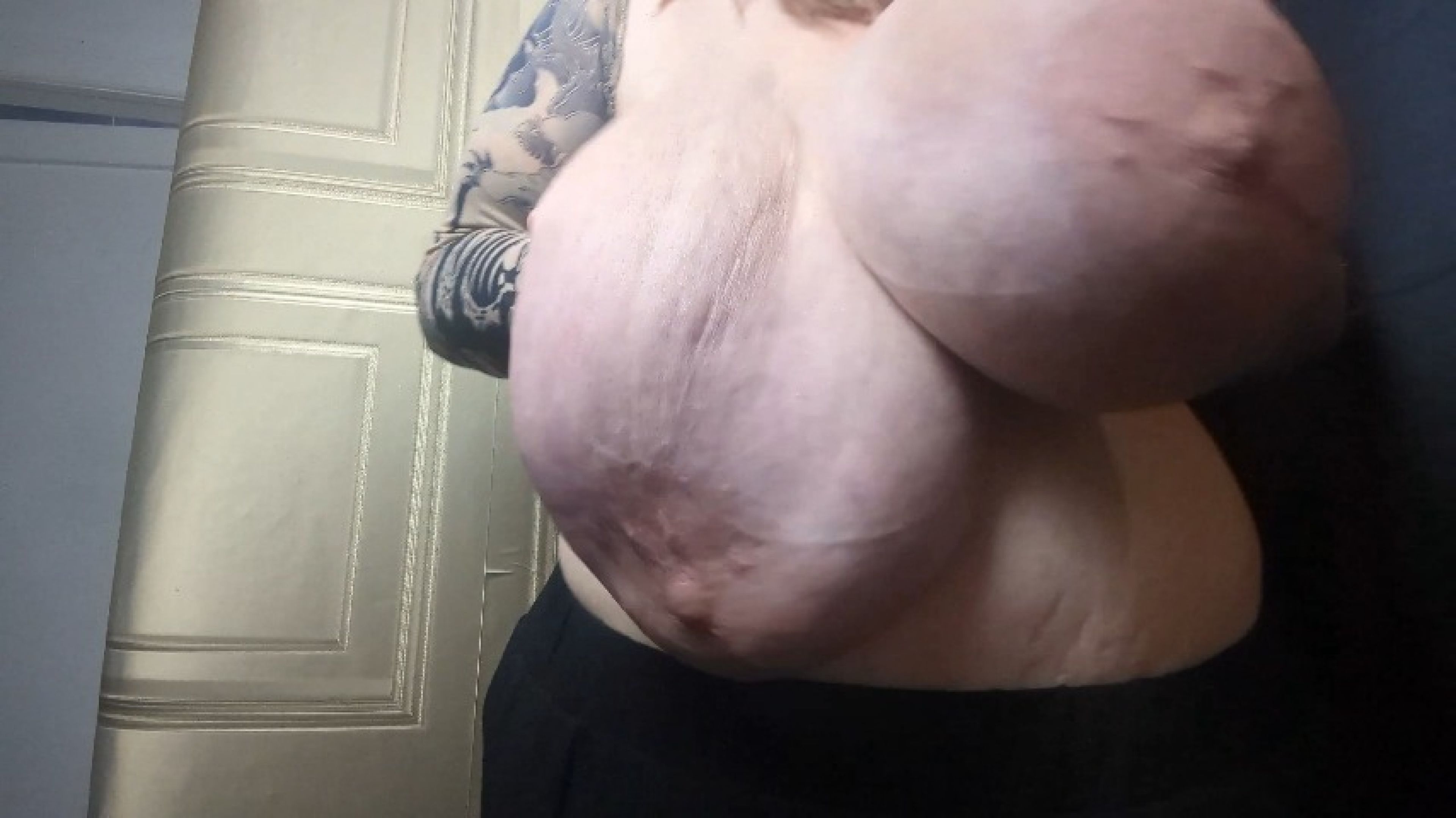 Close up massive saggy tit shaking and slapping