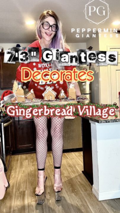 7ft3in Giantess 8-Inch Heels Decorates Gingerbread Village
