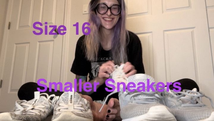 Size 16 Feet Trying on Smaller Size Sneakers