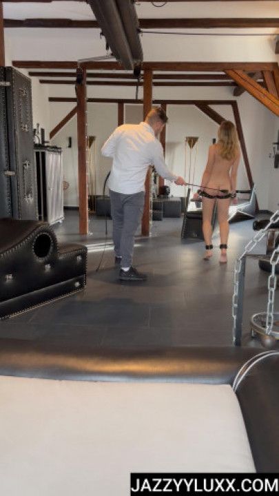 Jazzyyluxx restrained and chased with a whip