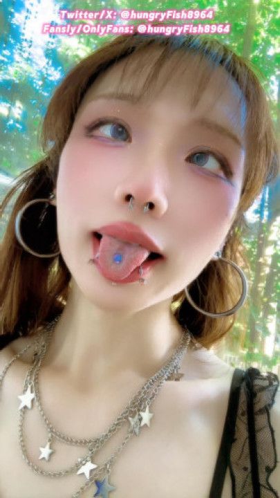 SFW* Cute Sissy trans Tongue Piercings face show ahegao